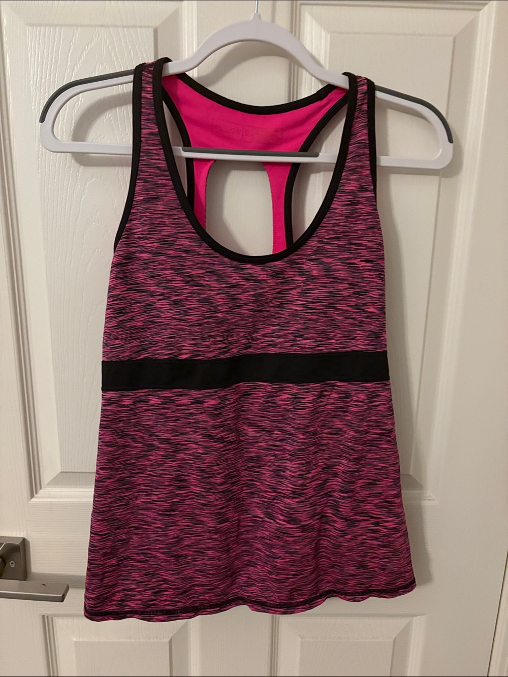 Pink Space-Dye Racerback Athletic Tank with Black Band